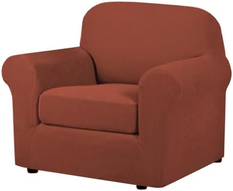 H.VERSAILTEX 2 Piece Couch Cover Stretch Stylish Chair Cover Furniture Cover/Protector Featuring Jacquard Textured Twill Fabric, High Spandex Slipcover Machine Washable(Chair, Rust) by HVERSAILTEX