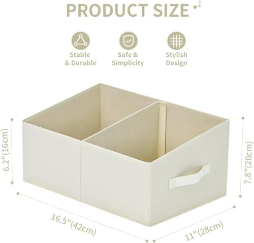 DIMJ Closet Storage Bins, 8 Pack Storage Baskets for Shelves, Foldable Shelf Organizer with Handle, Linen Closet Organizers and Storage for Clothes, Toys, Towel, Books (Beige) - Image 2