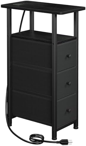 LOAKEKEL Narrow End Table with Charging Station, Small Nightstand by LOAKEKEL