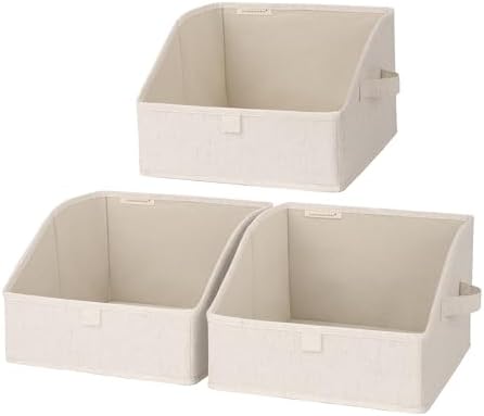 StorageWorks Closet Storage Bins, Beige(Cotton-linen), Small, 3-Pack by StorageWorks