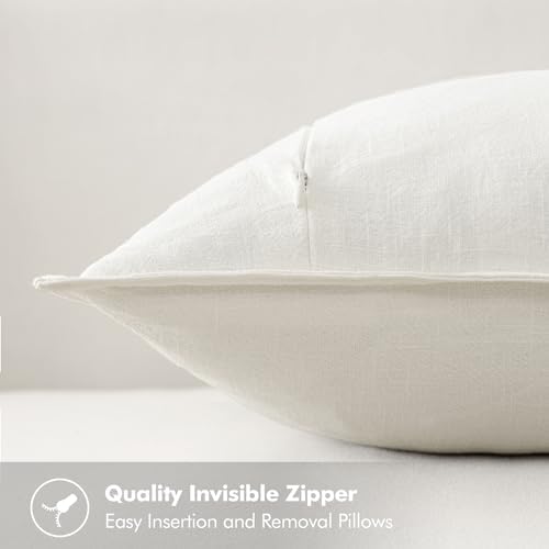 MIULEE Decorative Linen Euro Sham Pillow Covers 24x24 Cream White - Image 3