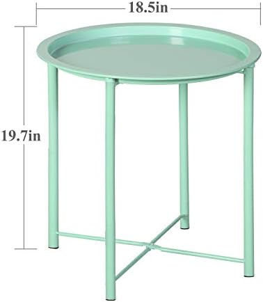 VECELO Side/End Table, Folding Round Metal Anti-Rust and Waterproof Outdoor or Indoor Tray for Living Room Bedroom Balcony and Office, 2 PCS, Light Green - Image 3