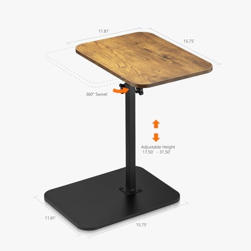 ZEAPTAC C-Shaped Side Table, 360° Swivel Height Adjustable, Lightweight Portable TV Tray Snack End Table for Couch Sofa Bed Small Spaces-Dark Brown Wood - Image 3