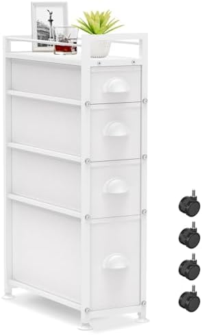 LASZOLA Narrow Cabinet Slim Storage Cart for Bathroom Small Space, White by LASZOLA