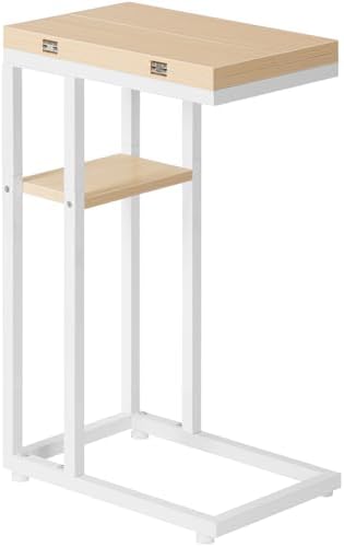 HOOBRO Foldable C Shaped End Table, C Shaped Side Table with Storage Shelf, Slide Under Couch Table for Sofa, Small Spaces, for Living Room, Bedroom, Easy Assembly, Natural WN29SF01 by HOOBRO