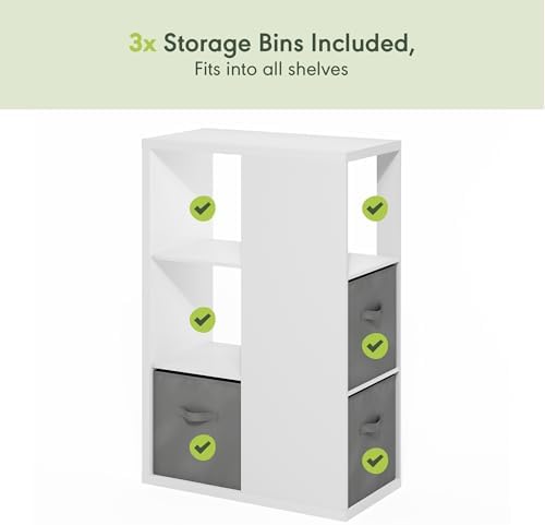 Furinno Viola Book Shelf, 3-Tier Bookshelf, Cube Storage Organizer Bookcase with Open Shelf, with Storage Bins, 13.6 x 29.3 x 43.8, for Living Room, Bedroom, Home Office, White/Light Grey - Image 6