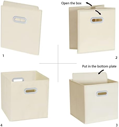 Fabric Cloth Storage Bins,Fabric Cube Organizer with Dual Handles Foldable Cube Storage Baskets for Home Bedroom Storage,Set of 3, Creamy-White - Image 5