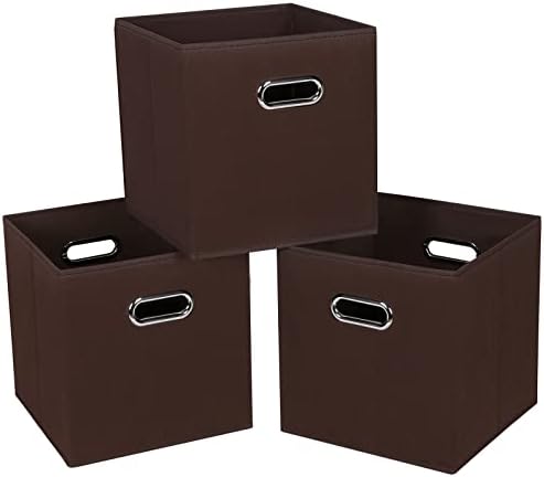Fabric Cloth Storage Bins,Fabric Cube Bins Organizer with Dual Handles Foldable Cube Storage Baskets for Home Bedroom Storage,Set of 3,(Coffee) by SEVENDOME