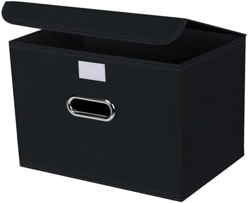 1-Pack Large Collapsible Storage Bins with Lids,Fabric Storage Cubes Organizer for Shelves,Closet,Nursery,Foldable Cube Storage Baskets with Handles,Home Boxes (14.9"x9.8",Black) by SEVENDOME