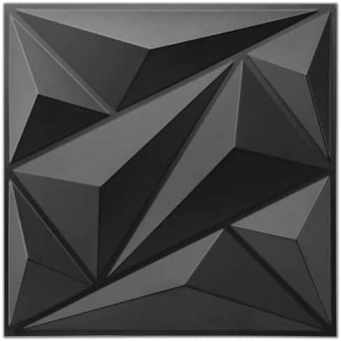 AMIGO 33 Pieces of 3D Diamond PVC Wall Panels for Interior Wall Decoration, Suitable for Living Rooms, Bedrooms, Hotels, and Offices. Matte Black Finish, Measuring 12×12 inches. by Unknown