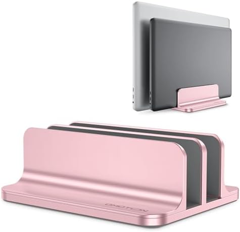OMOTON Dual Vertical Desk Laptop Stand Holder, Fits MacBook Air, Rose Gold by OMOTON