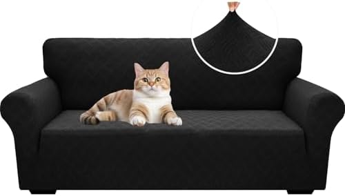 YEMYHOM Couch Cover Latest Jacquard Design High Stretch Sofa Covers for 3 Cushion Couch, Pet Dog Cat Proof Slipcover Non Slip Magic Elastic Furniture Protector (Large, Leaf Patten Black) by YEMYHOM