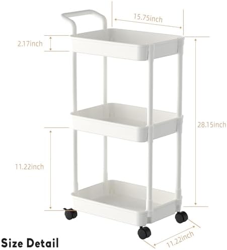 Volnamal Diaper Caddy, 3 Tier Rolling Cart for Baby Essentials, Off-White - Image 2