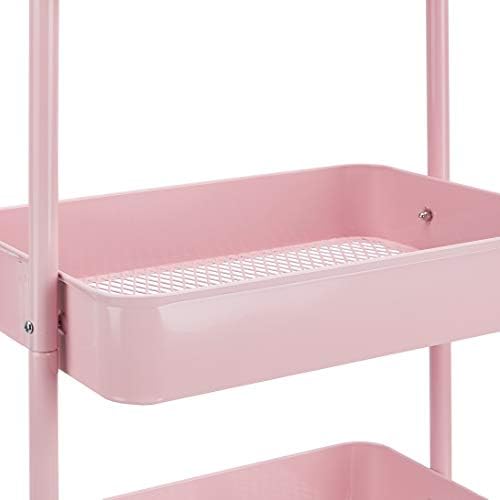Amazon Basics 3-Tier Rolling Utility or Kitchen Cart, Lockable Wheels, Multifunctional Storage, Metal Storage Organizer, Portable, Dusty Pink - Image 2