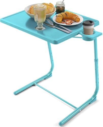 HUANUO Adjustable TV Tray Table - TV Dinner Tray with Cup Holder on Bed & Sofa, Comfortable Folding Table with 6 Height & 3 Tilt Angle Adjustments for Laptop (Azure) by HUANUO