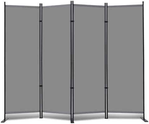 RANTILA 4 Panel Room Divider, 6 FT Folding Privacy Screen with Wide Feet, Freestanding Partition for Room Separation, Portable Room Divider Panel, 89" W x 71" H, Grey by RANTILA