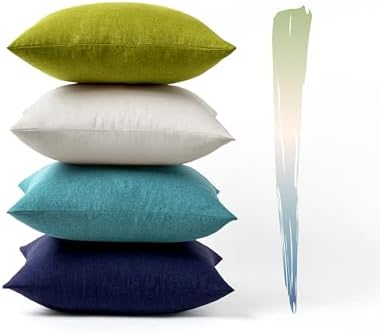 MIULEE Pack of 4 Decorative Outdoor Throw Pillow Covers Linen Waterproof Pillow Covers Summer Farmhouse Cushion Cases for Patio Garden Tent Balcony Couch Sofa 16x16 Inch Blue Green - Image 7