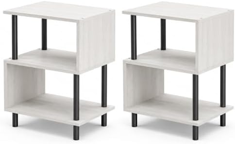 Frylr Side Table, Night Stand and End Table with Reinforced Metal Frame, 44 lb Capacity on Each Tier and Leveling Feet for Bedroom, Bedside, Living Room and Small Spaces, Greige by Frylr