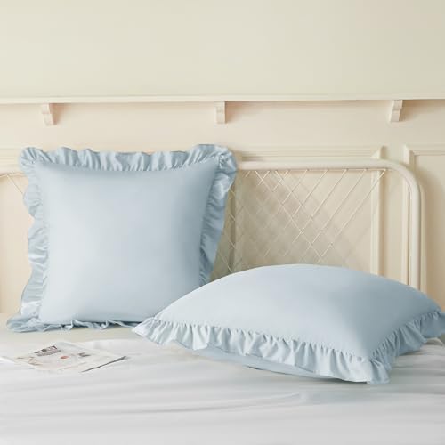 KKJIAF 2 Pack Ruffle Pillow Cases 26x26 Inches, Dusty Blue - Image 4