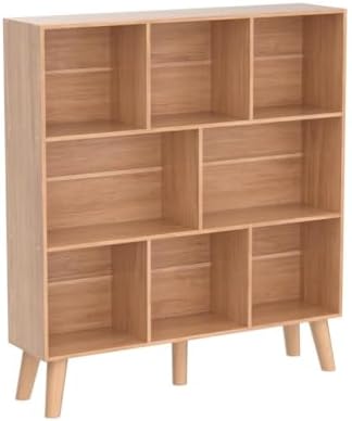 LEYAOYAO 8 Cube Bookshelf, Mid-Century Modern Book Shelf with Legs, Natural - Image 4
