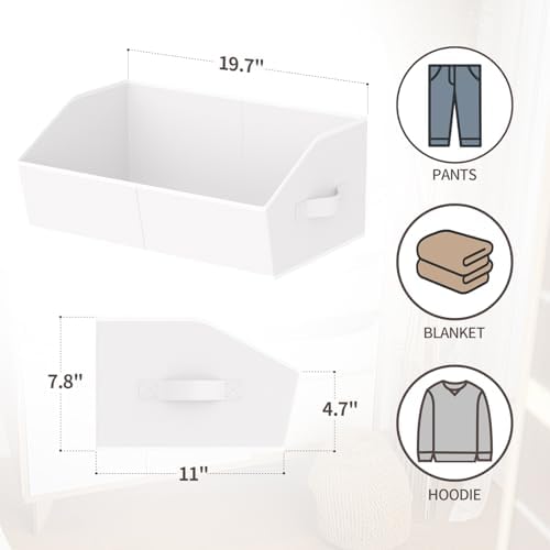 Homsorout Storage Bins for Shelves - Large Trapezoid Closet Shelf Organizer, Fabric Organization Bins with Handles, Storage Baskets for Clothes, Towel, Purse, 4 Pack, White - Image 3