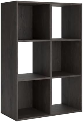 Signature Design by Ashley Piperton 6 Cube Storage Organizer, Freestanding Cubby Bookshelf, Engineered Wood and Decorative Laminate for Playrooms and Offices, Charcoal, 24" W x 36" H by Unknown
