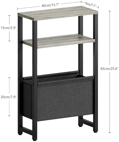 Narrow Side Table, Slim End Table with Magazine Rack, Skinny Bedside Table for Small Spaces, 3 Tier Sofa Couch Table Nightstand for Living Room, Bedroom,Oak Grey LET503Q - Image 3