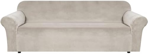 H.VERSAILTEX Stretch Velvet Sofa Covers Large Couch Covers Furniture Protector Soft with Non Slip Elastic Bottom, Feature Thick Comfy Rich Velour (Extra Large Sofa 98"-105", French Oak) by HVERSAILTEX