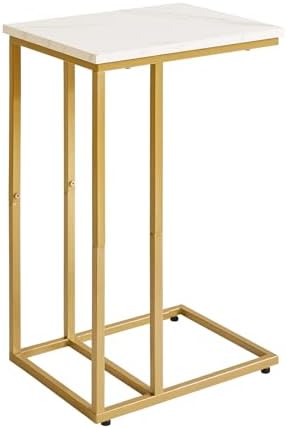 Aibiju Small Side Tables C Shaped, End Table, Small Table Stand for Living Room Bedroom, Little Bedside Table Faux Marble+Gold YD-TM051G by Aibijusolidwoodfurniture