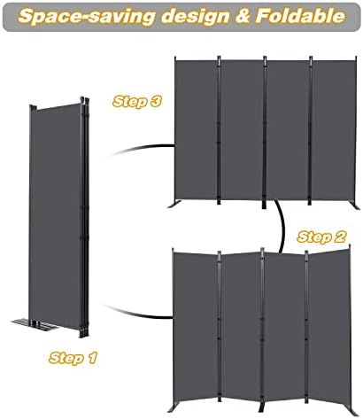 Room Divider, 4 Panel Folding Privacy Screens with Wider Feet, Grey - Image 5