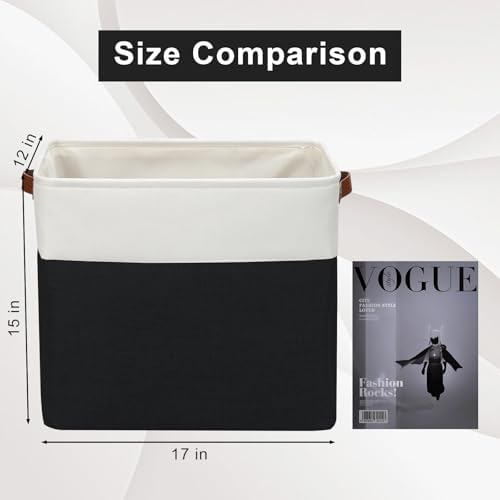 Bagnizer Large Fabric Storage Baskets | 50L Storage Bins, Decorative Linen Closet Baskets with Handles for Organizing, Shelf, Toys, Clothes, Home, Office, Nursery, 17x12x15Inches (Black&White) - Image 3
