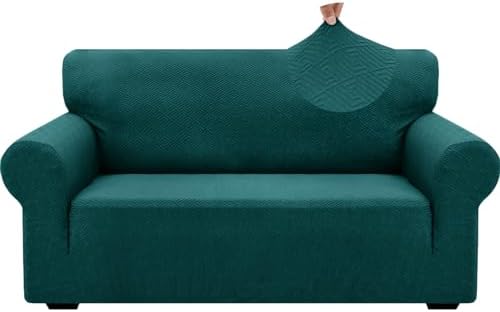 ZNSAYOTX 1 Piece Jacquard Couch Covers for 2 Cushion Couch High Stretch Loveseat Slipcover for Pets Dogs Anti Slip Love Seat Sofa Slipcover Furniture Protector (Medium, New Pattern Blackish Green) by ZNSAYOTX