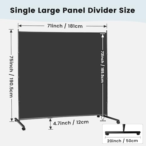 MAYOLIAH Large Single Panel Room Divider 71”W x 75”H Rolling Privacy Screen - Image 2
