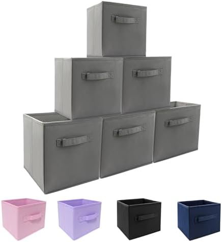 EBIGIC storage bins collapsible storage bins,cube storage organizer (Pack of 6) 9*7.5*7.5inch,For home and office Collapsible Closet Shelf Organizers, Drawer Organizers (Grey) by EBIGIC