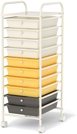 MEDIMALL 10 Drawers Rolling Storage Cart, Multipurpose Craft Storage Cart with Wheels, Mobile Tools Scrapbook Paper Organizer Cart for Office School Home Use (Yellow) by MEDIMALL