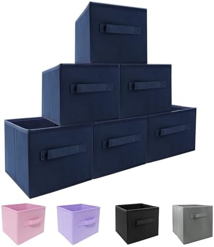 EBIGIC Small Storage Bins,Collapsible Fabric Storage Organizer 9.0"x7.5"x7.5" 6 Pack,Mini Storage Box,fit for closet, living room, bookshelf, Kids clothes and toys storage and organization Blue… by EBIGIC