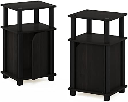 Furinno JUST 3-Tier Telephone Table with Cabinet, Set of 2, Espresso by Furinno-FitsYourSpaceFitsYourBudget
