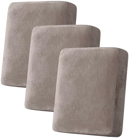 H.VERSAILTEX Velvet Stretch Couch Cushion Cover Plush Cushion Slipcover for Chair Loveseat Sofa Cushion Furniture Protector Seat Cushion Sofa Cover (3 Piece Sofa Cushion Covers, Taupe) by HVERSAILTEX