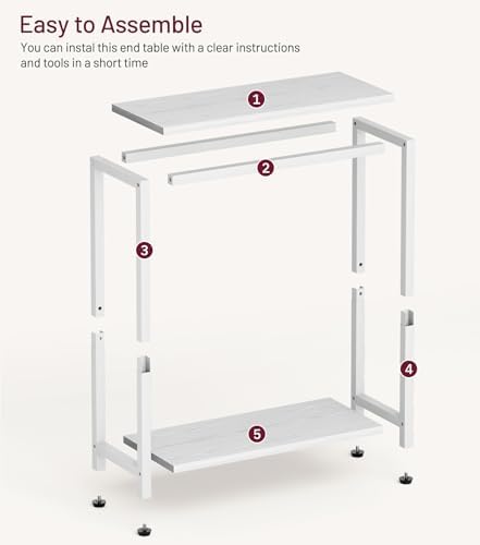 SLEEPING LAMB Narrow Small Side Table for Small Space, 2 Tier Sofa Skinny End Table for Living Room, Bedroom Beside Slim Nightstand, White - Image 6