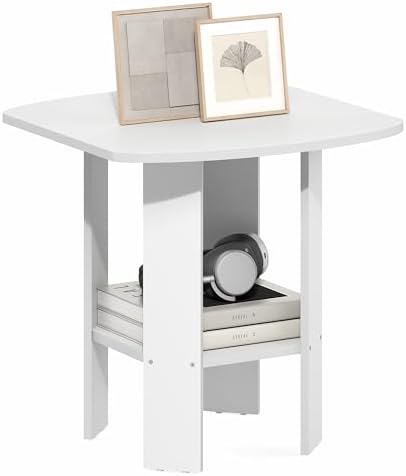 Furinno Simple Design Side Table, 2-Tier Square Modern End Table, Open Shelves Night Stand, Bedside Table, Rounded Corner, Easy Assembly, for Living Room, Bedroom, White by Furinno-FitsYourSpaceFitsYourBudget