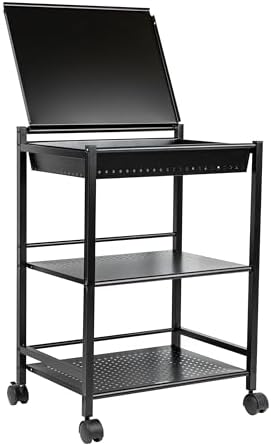 Mind Reader Cart with Covered Compartment, Office Organizer, Storage, 3-Tier, Office, Metal, 20" L x 14.25" W x 28.75" H, Black by MindReader