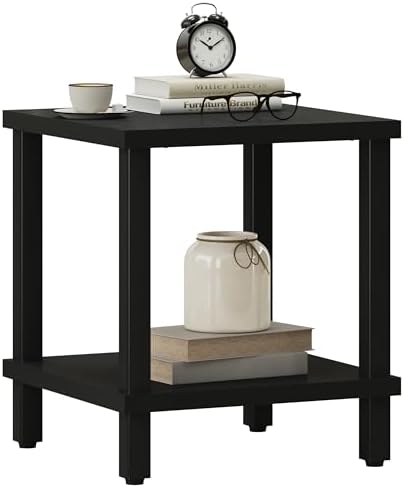 MMEOLUOOK Large End Table Square Side Table Modern Sofa Table 20 Inch Industrial Coffee Table NightStand with 2-Tier Storage Shelf for Living Room Bedroom Black MLBZ06B by MMEOLUOOK