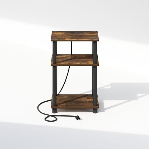 Furinno JUST 3-Tier Night Stand with Charging Station, Amber Pine - Image 4