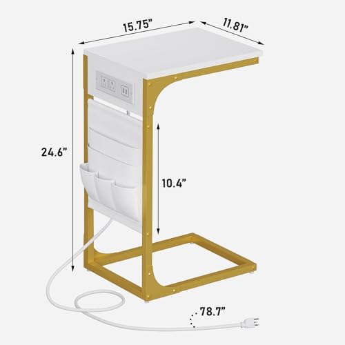 TUTOTAK C Shaped End Table with Charging Station, Side Table for Sofa - Image 3