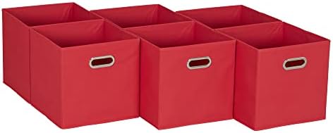 Household Essentials Foldable Fabric Storage Cubes 6-Pack – 11x11x11 Stackable Non-Woven Bins with Chipboard Sides & Grommet Handles – Closet, Shelf, Nursery, or Office Organizer – Regal Red by HouseholdEssentials