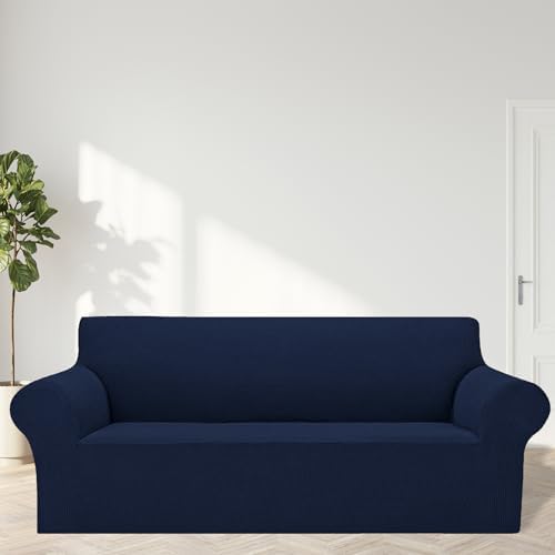 Cupuamon 2026 New Stretch Oversized Sofa Slipcovers Couch Sofa Cover for 4 Seater Furniture Protector Covers with Elastic Bottom Jacquard Fabric Small Checks for Pets, Kids - Navy - Image 3