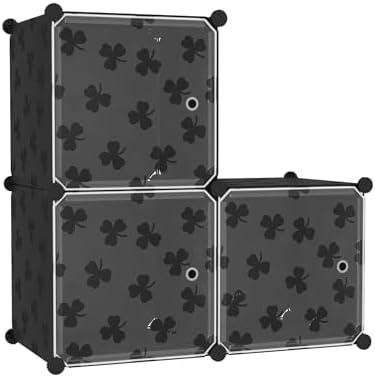 C&AHOME Clover Embossed Storage Organizer with Doors 3-Cube Shelf Black - Image 3