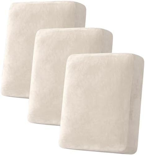 H.VERSAILTEX Velvet Stretch Couch Cushion Cover Plush Cushion Slipcover for Chair Loveseat Sofa Cushion Furniture Protector Seat Cushion Sofa Cover (3 Piece Sofa Cushion Covers, Ivory) by HVERSAILTEX