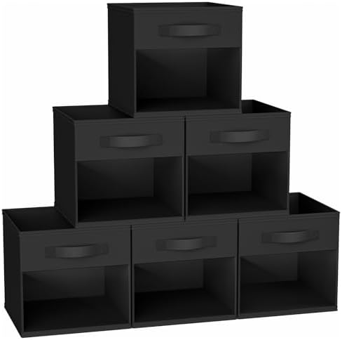 DIMJ Collapible Storage Cubes, 12.2 Inch Cube Storage Bins with Window, Fabric Baskets for Shelves, Foldable Cube Storage Organizer Cube Bins for Closet, Shelves, Home, Office, 6 Packs, Black by DiMJ