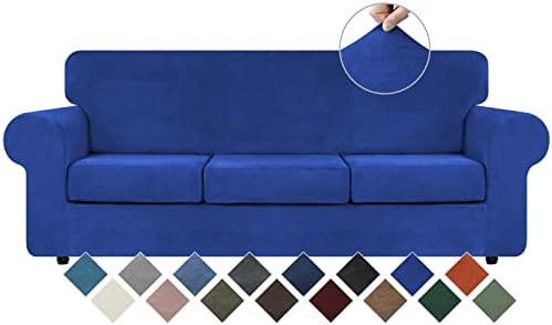 WEERRW 4 Pieces Couch Cover for Sofa Velvet Sofa Cover Washable, Royal Blue by WEERRW